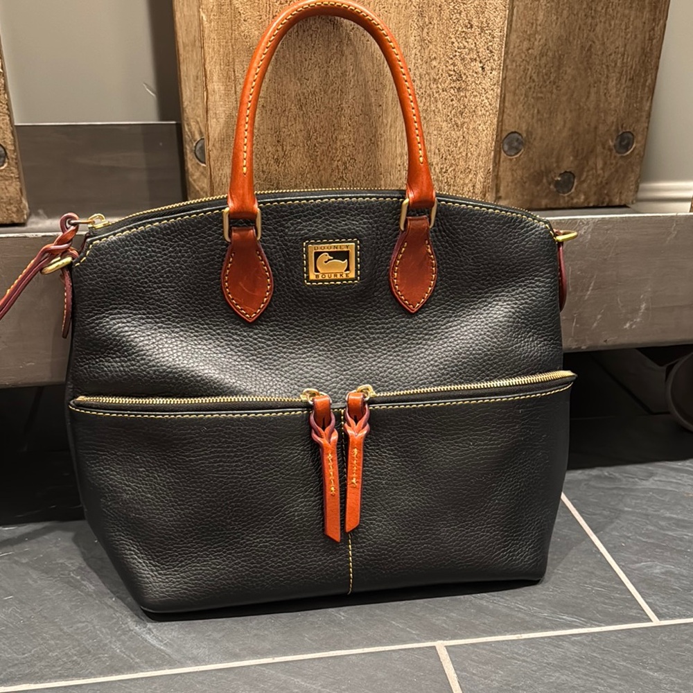Dooney & Bourke Black and Brown Leather Satchel